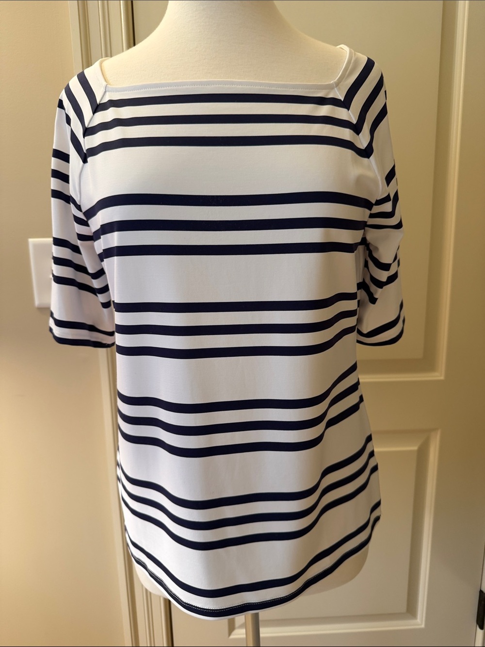 Talbots Navy and White Striped Boatneck Tee